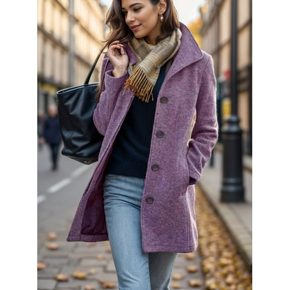 Women's Fall Winter Casual Thicken Polyester Stand Collar Single Breasted Coat