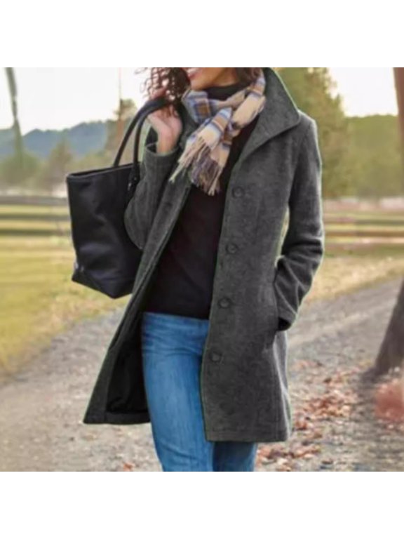 Women's Fall Winter Casual Thicken Polyester Stand Collar Single Breasted Coat