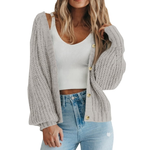 Women's Fall Winter Chunky Knit Open Front Cardigan Long Sleeve Button Detail Loose Fit Cozy Outerwear Jacket