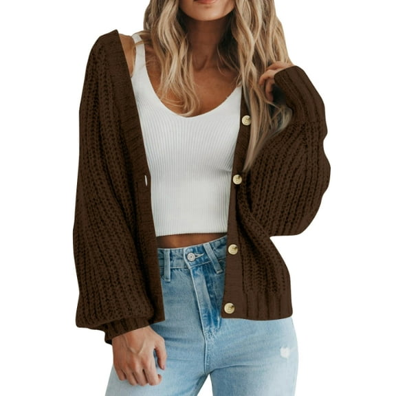 Women's Fall Winter Chunky Knit Open Front Cardigan Long Sleeve Button Detail Loose Fit Cozy Outerwear Jacket