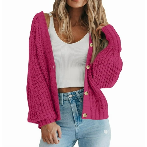Women's Fall Winter Chunky Knit Open Front Cardigan Long Sleeve Button Detail Loose Fit Cozy Outerwear Jacket