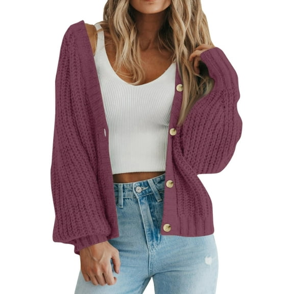 Women's Fall Winter Chunky Knit Open Front Cardigan Long Sleeve Button Detail Loose Fit Cozy Outerwear Jacket