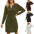 thumbnail image 1 of Women's Fall Winter Fashion Mid-Length Loose Fit V-Neck Long Sleeve Solid Color Knit Sweater Dress, Casual and Chic Dress for Everyday Comfort,Black,S, 1 of 6