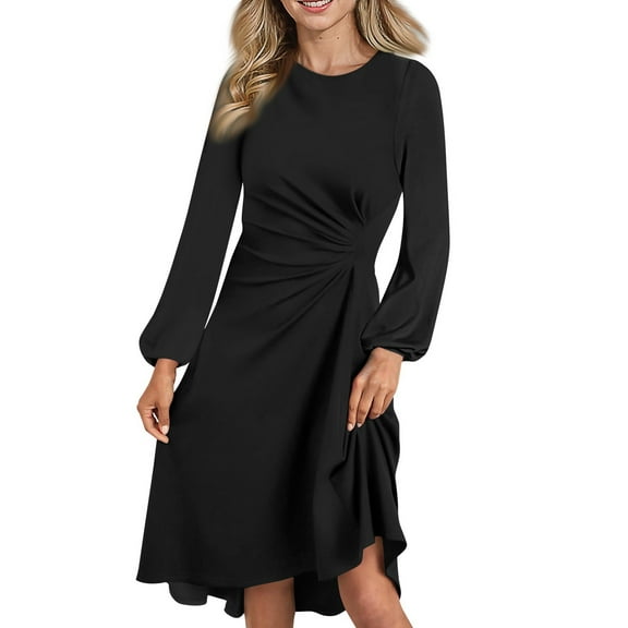 Women's Fall and Winter Fashion Sexy Slim Waisted Dating Long Sleeve Dresses, Elegant and Fitted for Cold Weather, Perfect for Date Nights,Black,Size S