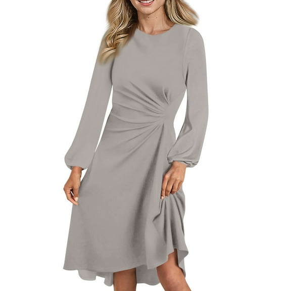 Women's Fall and Winter Fashion Sexy Slim Waisted Dating Long Sleeve Dresses, Elegant and Fitted for Cold Weather, Perfect for Date Nights,Gray,Size S