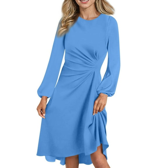 Women's Fall and Winter Fashion Sexy Slim Waisted Dating Long Sleeve Dresses, Elegant and Fitted for Cold Weather, Perfect for Date Nights,Sky Blue,Size L