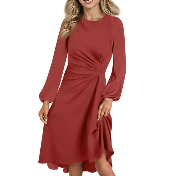 Women's Fall and Winter Fashion Sexy Slim Waisted Dating Long Sleeve Dresses, Elegant and Fitted for Cold Weather, Perfect for Date Nights,Wine,Size S