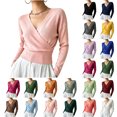 thumbnail image 1 of Women's Fall Winter Fashion Tops Solid Color Collar Waist Cinched Top Daily Office Wear, 1 of 8