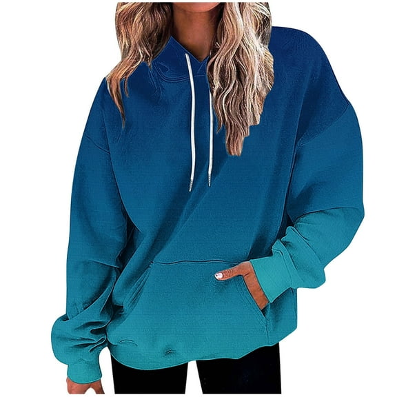 Women's Fall Winter Gradient Print Hooded Sweatshirt Long Sleeve Casual Top with Pocket for Outdoor Indoor Party Occasion Blouse Tunic