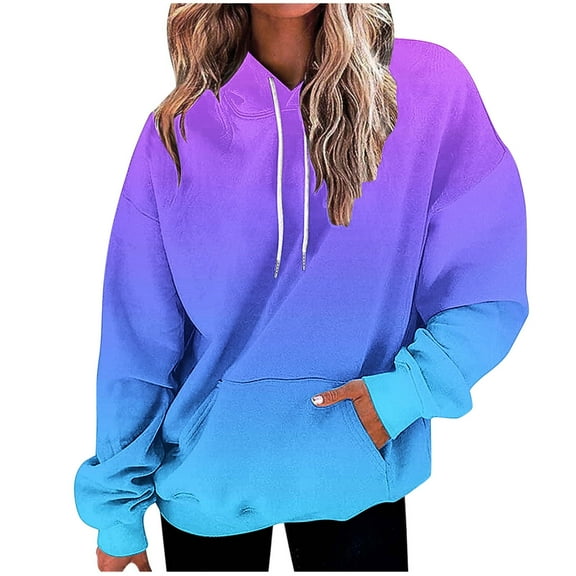 Women's Fall Winter Gradient Print Hooded Sweatshirt Long Sleeve Casual Top with Pocket for Outdoor Indoor Party Occasion Blouse Tunic