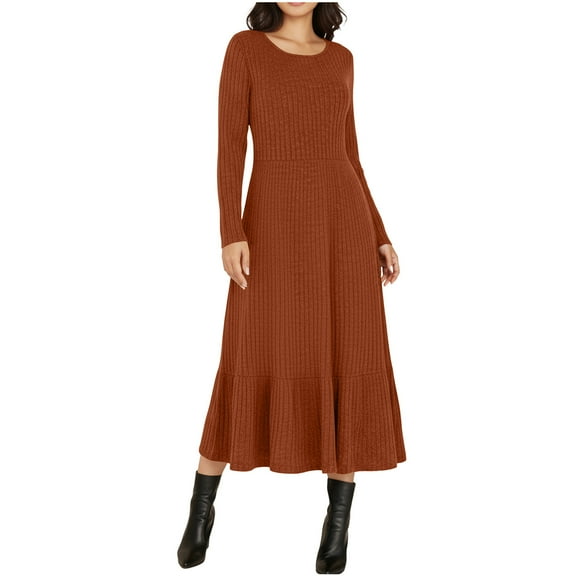 Women's Fall Winter Half High Neck Dress - Long Sleeve Slim Fit, Waist Cinched A-Line Design, Soft Brushed Warm Fabric, Practical & Stylish Outfits for Cold Days, Office & Casual Gatherings