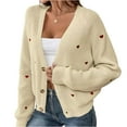 thumbnail image 1 of Women's Fall Winter Heart Pattern V-Neck Casual Simple Style Cardigan Sweater Open Front Long Sleeve Knit Wrap Winter Clothes,Beige,Size L, 1 of 3