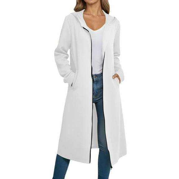 Women's Fall Winter Hooded Casual Blazers Open Front Long Sleeve Suit Jackets with Pockets Slim Fit Outerwear