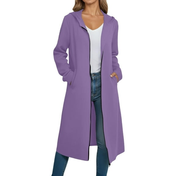 Women's Fall Winter Hooded Casual Blazers Open Front Long Sleeve Suit Jackets with Pockets Slim Fit Outerwear