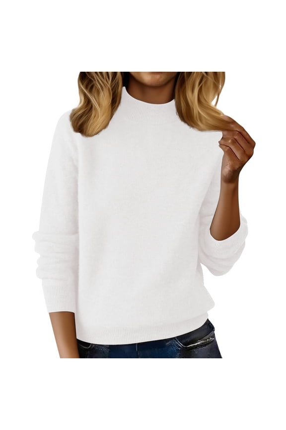 Women's Fall Winter Knit Sweater, Mock Neck Fall Winter Knit Sweater Fitted Mock Neck Knit Pullover Soft Fitted Mock Neck Knit Top Mock Neck Sweater for Women, White XL