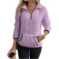 thumbnail image 1 of Women's Fall Winter Lapel Sweatshirts Long Sleeve Quarter Zip Cropped Solid Color Pullover Fashion Clothes With Pockets, 1 of 6