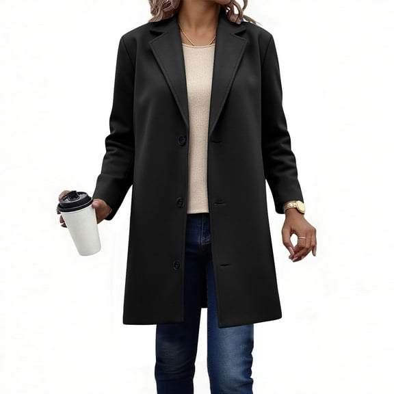 Women's Fall Winter Long Coat Casual Formal Peacoat Warm Mid Length Long Overcoat Outerwear Trench Coats Black L , Jacket Coat for Lady