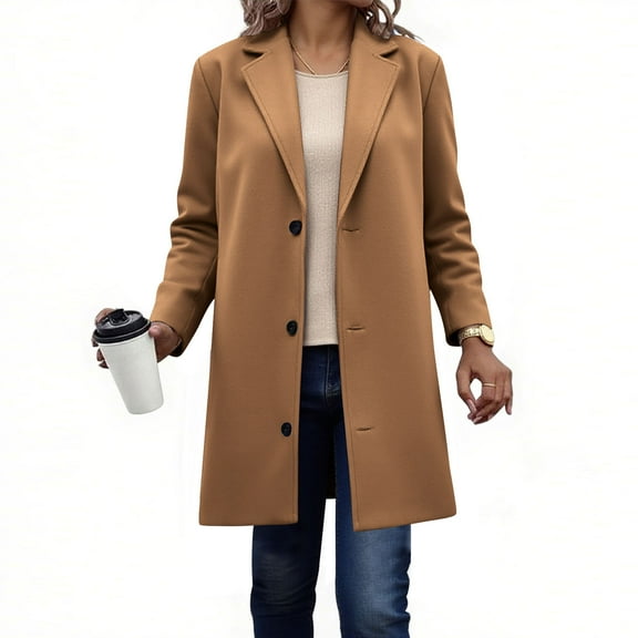 Women's Fall Winter Long Coat Casual Formal Peacoat Warm Mid Length Long Overcoat Outerwear Trench Coats Coffee XL , Fall Winter Jackets Outerwear for Lady
