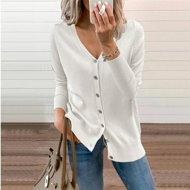 Women's Fall Winter Long Sleeve Button Down V Neck Classic Sweater Knit Cardigan Outwear