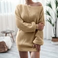 thumbnail image 1 of Women's Fall Winter Loose Sexy Cold Shoulder Long Sleeve Knit Sweater Dresses, 1 of 7