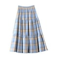 thumbnail image 1 of Women’s Fall Winter Maxi Skirts Elastic High Waisted Plaid A-Line Long Skirt Tiered Ruffle Flannel Skirts Blue One Size, 1 of 8
