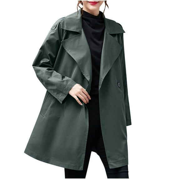 Women's Fall Winter Medium-Length Trench Coat Jacket Long-Sleeved Lapel Single-Breasted Pockets Trench Jacket With Belt
