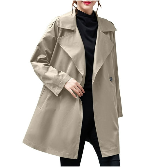Women's Fall Winter Medium-Length Trench Coat Jacket Long-Sleeved Lapel Single-Breasted Pockets Trench Jacket With Belt