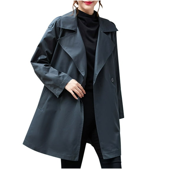 Women's Fall Winter Medium-Length Trench Coat Jacket Long-Sleeved Lapel Single-Breasted Pockets Trench Jacket With Belt