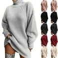 thumbnail image 1 of Women's Fall Winter Oversize Pullover High Neck Loose Fit Long Sleeve Sweater Dress, Casual Knit Dress for Women, Warm and Comfortable Everyday Wear,Light Gray,M, 1 of 8