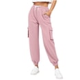 thumbnail image 1 of Women's Fall Winter Pants Solid Color Cargo Jogger Sweatpants with Elastic Drawstring Zip Pockets, 1 of 7
