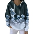thumbnail image 1 of Women's Fall And Winter Printed Pullover Hooded Sweatshirt Long Sleeve Fashion Retro Floral Print Sweatshirt Drawstring Hoodie for Casual Outdoor Wear,Navy,M, 1 of 5