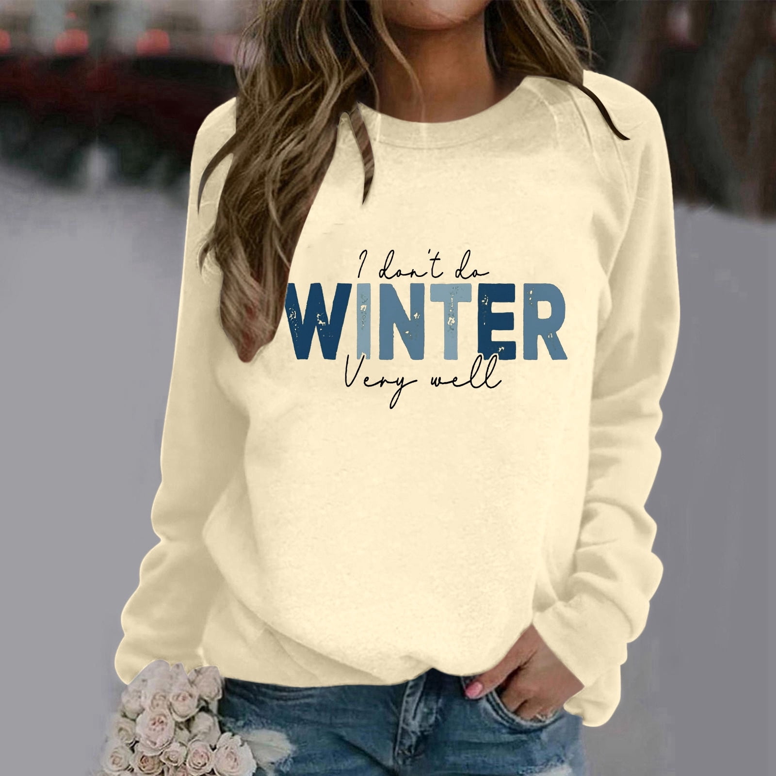 Women's Fall & Winter Pullover Hoodie Letter Print Round Neck Soft ...