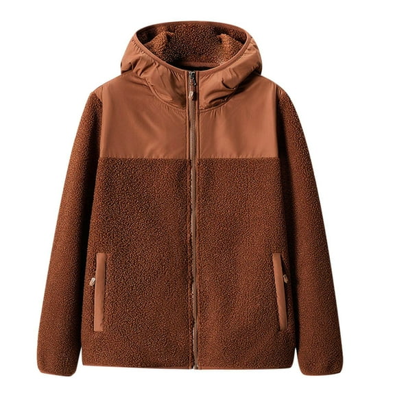 Women's Fall Winter Sherpa Fleece Jacket Casual Fuzzy Coat with Pockets Brown L