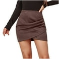 thumbnail image 1 of Women's Fall Winter Skirts High Waisted Ruched Mini Skirts Casual Asymmetrical Hem Wrap Short Pencil Skirt, 1 of 4