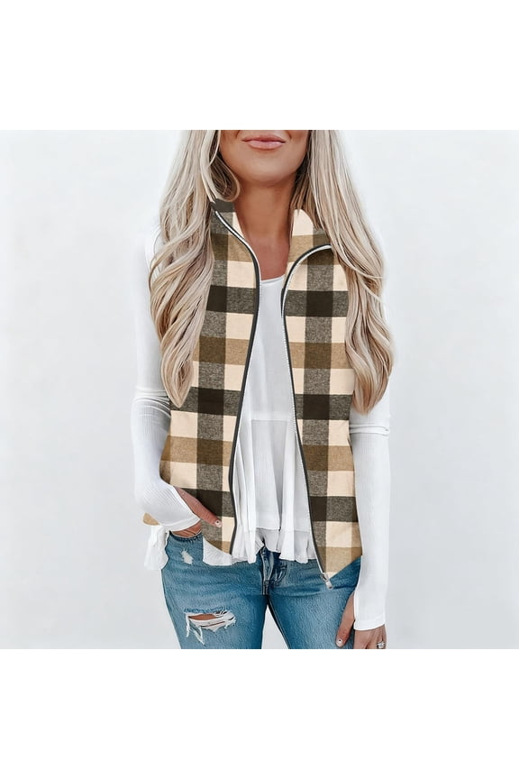 Women's Fall Winter Sleeveless Zip Up Vest Jacket Coat Outerwear with Pockets for Casual Daily Streetwear Travel Fashion Essential Gift for Women | Aestivo,Khaki L
