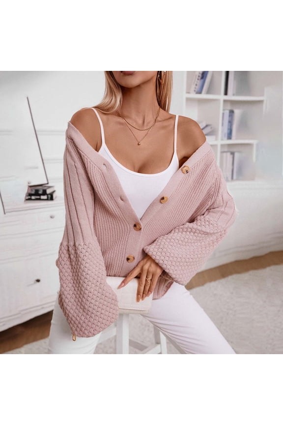 Women's Fall Winter Solid Color Cardigan Sweater Button Front Casual Loose Fit Sleeve Knit Outerwear plus Size Winter Coats for Women plus Size Maternity Clothes Girls plus Size Winter Coats Long