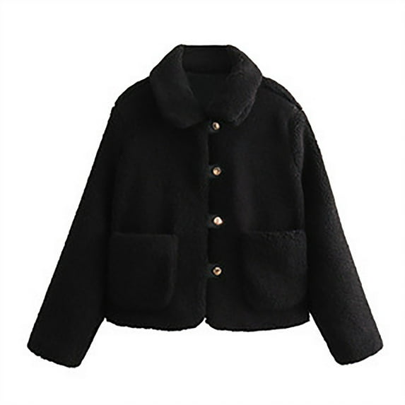 Women's Fall/Winter Solid Color Lapel Short Jacket Lamb Wool Jacket
