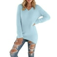 thumbnail image 1 of Women's Fall Winter Sweater Pullover Long Sleeve Solid Sweaters Color:Light Blue Size:XL, 1 of 7