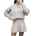 thumbnail image 1 of Women’s Fall Winter Sweater Sets Skirt Sets Outfits Long Sleeve Turtleneck Knit Top and Knit Pleated Short Skirts Set, 1 of 7
