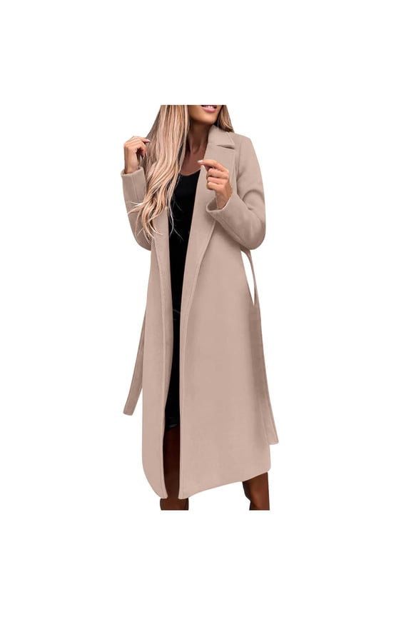 Women's Fall Winter Trench Coat Long Sleeve Wrap Belted Maxi Overcoat Heavy Insulated Coats with Belt Beige S