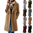 thumbnail image 1 of Women's Fall Winter Trench Coat Long Sleeve Dress Overcoat Heavy Insulated Peacoats with Pockets Khaki S, 1 of 9