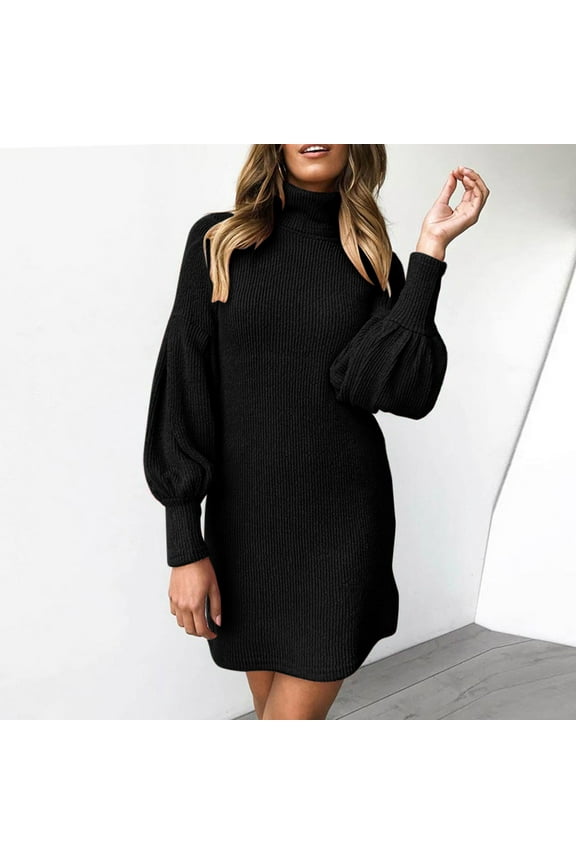 Women's Fall Winter Turtleneck Long Sleeve Sweater Dress, Knit Jumper Dress for Ladies, Casual and Warm High Neck Design Perfect for Cold Weather Seasons,Yellow,2XL