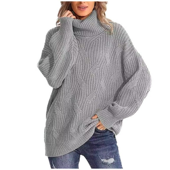Women's Fall Winter Turtleneck Sweaters 2025 Oversized Long Sleeve Cable Knit Tops Casual Trendy Relaxed Fit Blouses
