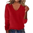 thumbnail image 1 of Women's Fall Winter V-Neck Wool Sweater - Long Sleeve Soft Cozy Lightweight Knitted Pullover, Classic Loose Casual Warm Jumper, 1 of 6
