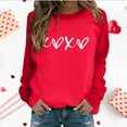 thumbnail image 1 of Women's Fall/Winter Warm Valentine‘s Day Print Color Blocked Loose Crewneck Pullover Hoodless Sweatshirt, 1 of 4