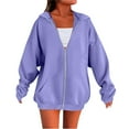 thumbnail image 1 of Women's Fall Zipper Front Long Sleeve Hooded Sweatshirt, Lightweight Casual Outdoor Pullover with Front Pockets, Streetwear Style Top for Daily Wear and Autumn Activities Light Violet S, 1 of 5