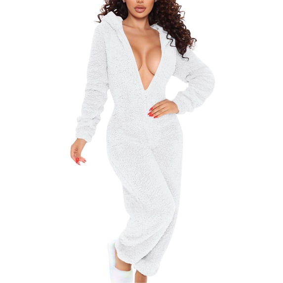 Women's Fall and Winter Bodysuit SBYOJLPB Long Sleeved Hooded Casual Home Clothes Solid Color