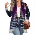 thumbnail image 1 of Women's Fall and Winter Fashion Casual Print Long Sleeve Mid-Length Cardigan Jacket, Christmas Theme for Holiday Season,Dark Purple,3XL, 1 of 6