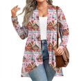 thumbnail image 1 of Women's Fall and Winter Fashion Casual Print Long Sleeve Mid-Length Cardigan Jacket, Christmas Theme for Holiday Season,Pink,4XL, 1 of 6
