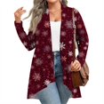 thumbnail image 1 of Women's Fall and Winter Fashion Casual Print Long Sleeve Mid-Length Cardigan Jacket, Christmas Theme for Holiday Season,Wine,2XL, 1 of 6